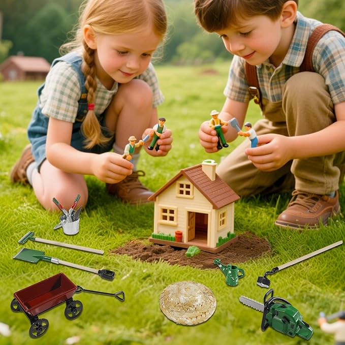 1:12 Miniature Gardening Tools Fairy Garden Farming Tools Mini Shovels Electric Saw Rake Pitchfork Model Mini Spring Garden Set for Mini House Decoration Accessories