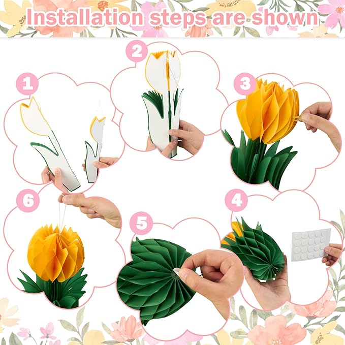 8 Pcs Tulip Honeycomb Decorations, Spring Decorations for Office, Table Decor, Tulip Party Decorations, Spring Centerpieces for Tables for Mothers Day Party, Womens Day