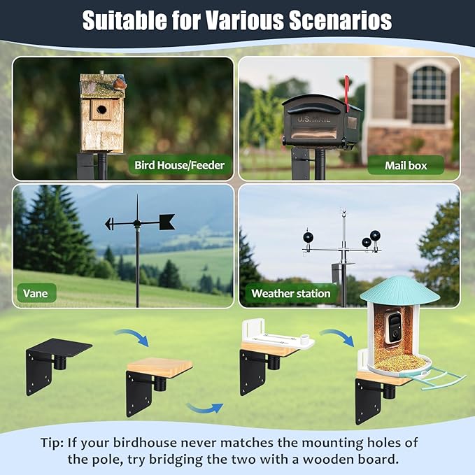 Bird House Pole, 73" Adjustable Bird Feeder Pole with Stand Stake, Heavy Duty 1.2 Inch Diameter Rustproof Design for Birdhouse Mounting, Weather Station, Outdoor, Yard, Garden
