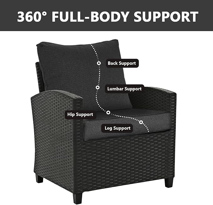 Goodgoods 24 x 28 Outdoor Patio Deep Seat Cushions 2-Pack, 1000+ Hours Fade-Resistant & Water-Resistant Outdoor Furniture Chair Cushions with 30D High-Resilience Foam for Sofa Chair, Black