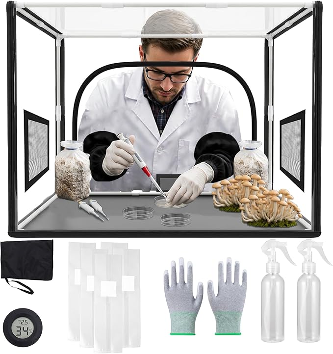 ACover Large Still Air Box Mushroom, Mushroom Grow Bag Kit Mycology Fume Hood Propagation Stations Grow Kit Monotub Kit Mushroom Planting Bag Tent for Spores Horticulture Supplies,31.5x 20.5x 20.5inch