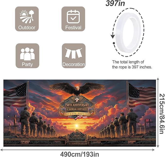 7 * 16FT Eagle flag Garage Door Cover Decorations Independence Day (250th Anniversary Garage Door Banner for Outdoor Indoor Patriot Party Photography Backdrop