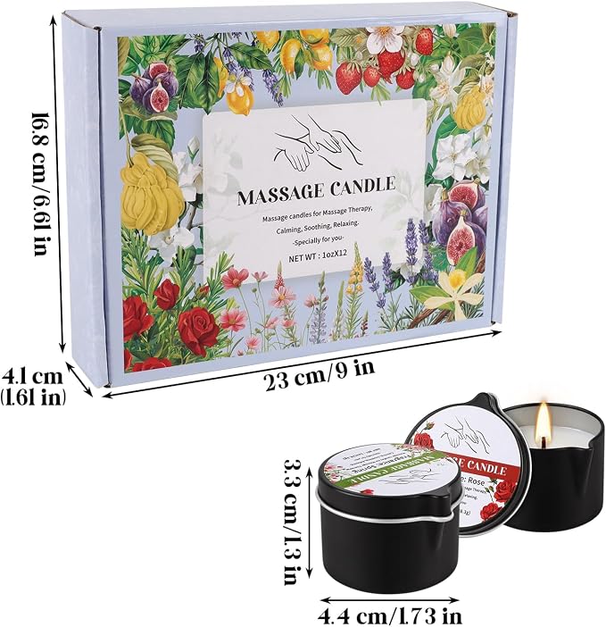 12pcs Massage Oil Candle,Moisturising Natural Soybeans Gift Sets,1oz Low Temperature Body Oil Scented Candles for Home Spa & Relaxation