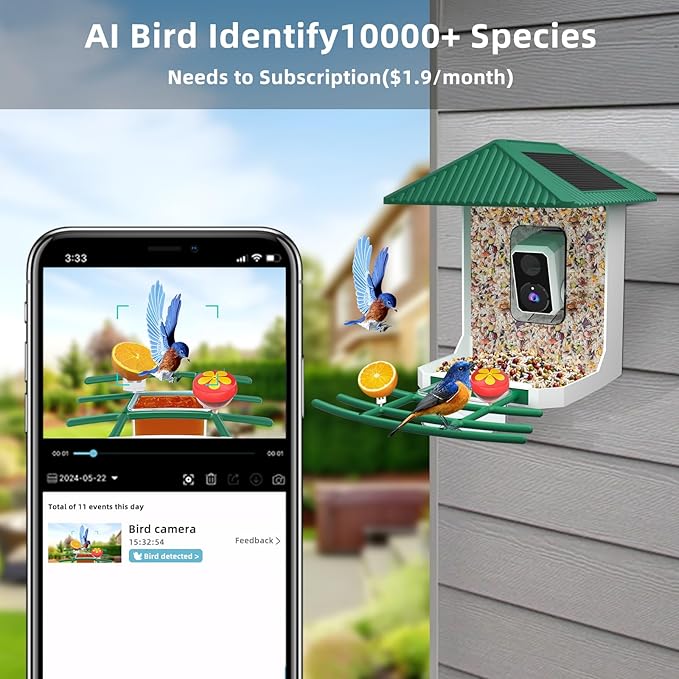 Uniter® 2.5K Smart Bird Feeder with Camera, 5G &2.4G WiFi, Solar Video Birds Feeder with AI Identify Birds Species, Live View, Capture Bird Video, Instant Arrival Alerts, Ideal Gift for Mother's Day