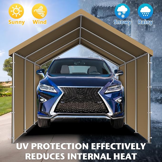 Carport Replacement Canopy Sidewall 20x6.6FT Fits 10x20,12x20,13x20,20x20FT Carport, Waterproof & UV Protected, with Ball Bungees (Only Sidewall, Frame Not Include) (Khaki, Sidewall 1 Pack)