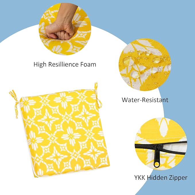COZYVIDA Outdoor Chair Cushions Set of 4, 20"x20" Square Seat Pads with Tie Straps and YKK Zippers, 30D High-Density Foam, Water-Resistant Fabric,UV-Resistant 1000+ Hrs