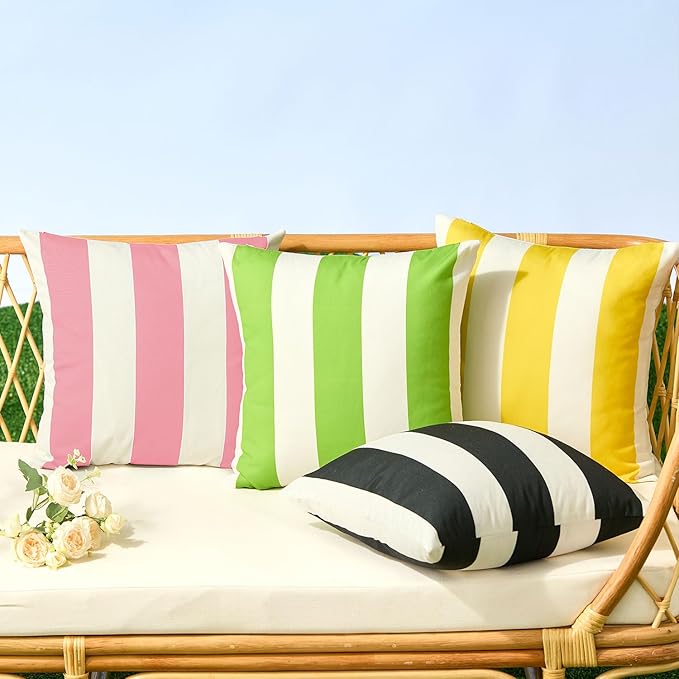 Allorry Outdoor Pillow Covers 20x20 Set of 2 Pink Striped Decoration Throw Pillow Covers for Spring Summer Outdoor Waterproof Garden Patio Furniture Sofa Bed Home Decor JB007-H20