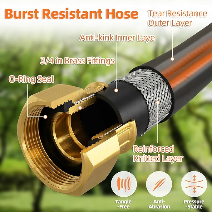 Retractable Garden Hose Reel 100 FT, 1/2" Heavy Duty Garden Hose 435 PSI Burst Pressure, Wall Mounted Water Hose Reel with 10-Pattern Nozzle, 180° Swivel, Slow Auto Rewind & Any Length Lock
