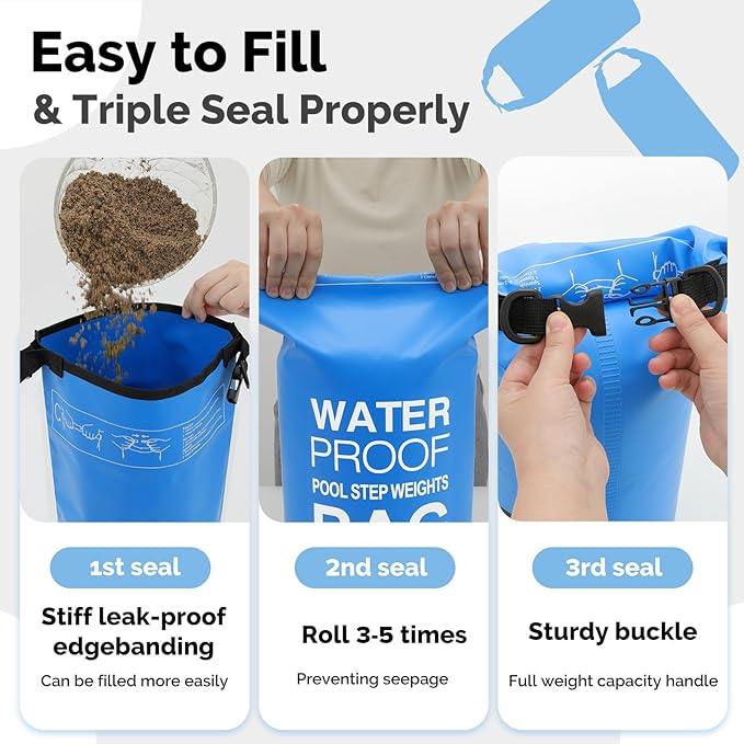 Goovilla Pool Ladder Weights Universal | 2 Pack 20L 500D PVC Waterproof Tear-Resistance Sand Bags for Above Ground Pools Steps | Easy to Fill and Seal with Strong Handle and 4 Straps (Sky Blue)