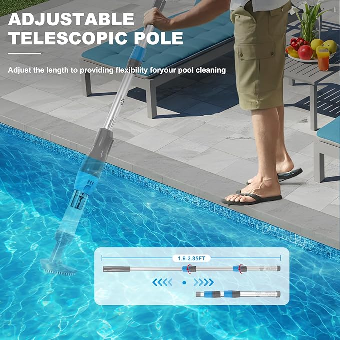 3 in 1 Cordless Rechargeable Pool Vacuum, Handheld Pool Cleaner Ideal for Spas, Hot Tubs and Small Pools for Sand and Debris