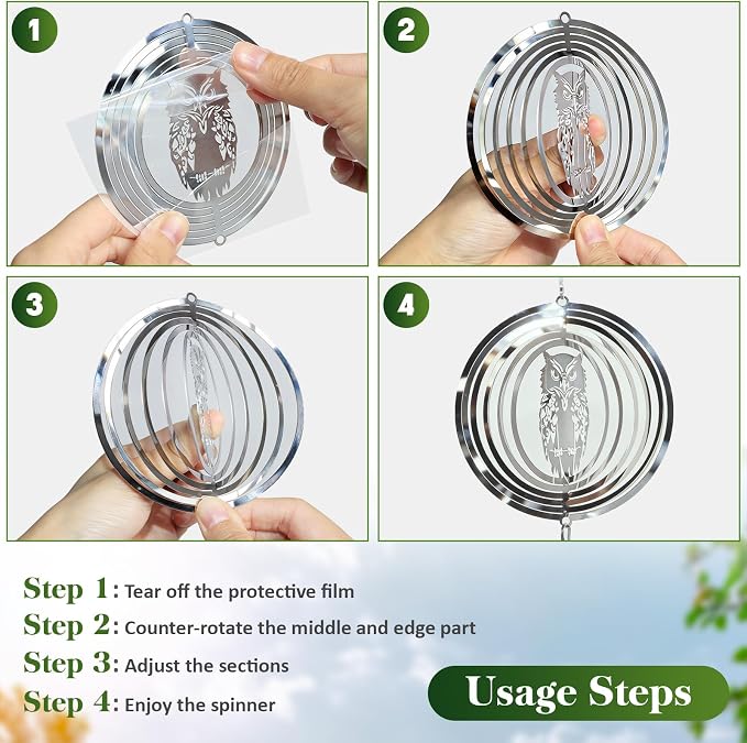 CHONOVO Bird Deterrents for Outside, 12 Discs 4 Set Reflective Owl Wind Spinners, 3D Bird Scare Devices to Keep Woodpecker Pigeon Away, Outdoor Hanging Bird Reflectors for Patio, Roof, Garden, Yard