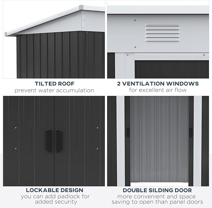 Outsunny 6' x 4' Metal Lean to Garden Shed, Outdoor Storage Shed, Garden Tool House with Double Sliding Doors, 2 Air Vents for Backyard, Patio, Lawn, Black