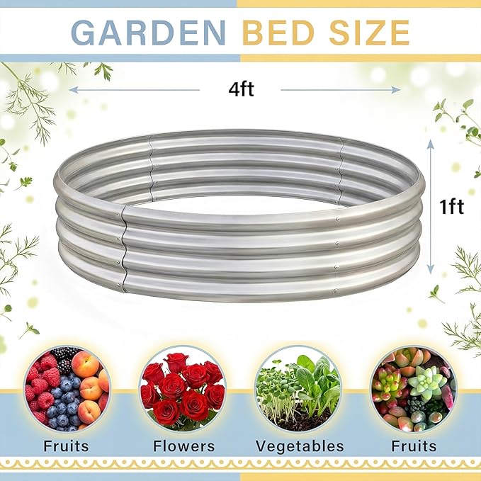 Land Guard Galvanized Raised Garden Bed Kit, Round Large Metal Galvanized Planter Raised Garden Boxes Outdoor…