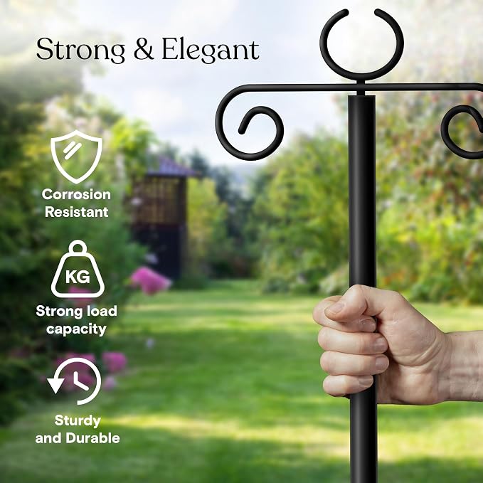 Brightech 4-Pack 10FT String Light Poles for Outdoor Use, Heavy Duty Metal Poles with Fork Base for Hanging Patio Lights, Adjustable for Garden, Backyard, Porch, or Fence Lighting Decor