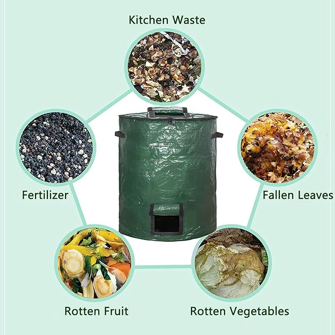 Large Compost Bin Bags,Garden Compost Bin Bags 80 Gallon(300L) Outdoor Collapsible Garden Yard Garbage Cans Fallen Leaf Bag (Green 1pc)