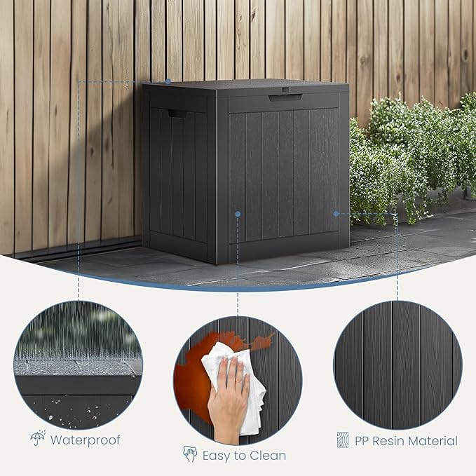 31 Gallon Capacity Deck Box, Outdoor Waterproof Resin Lockable Storage Box for Patio Cushions, Gardening Tools, Pool Accessories Container - Black
