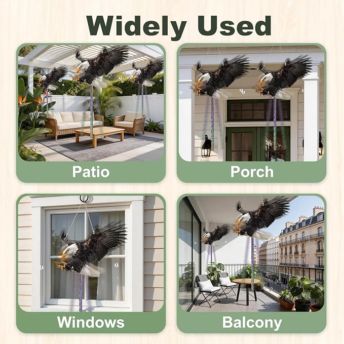 4 Pcs Eagle to Keep Pigeon Woodpecker Animals Away, Flat Paper Hanging Fake Eagle with Reflective Tape for Scare Animals Away, Weatherproof Outdoor Decor for Patio Backyard Porch Balcony Windows
