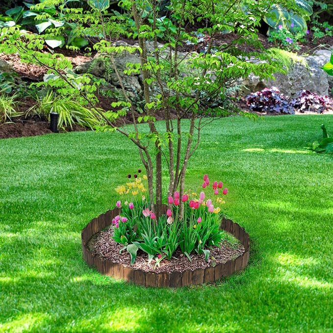 9.6ft L x 3.9in H Landscape Edging - Sturdy Anti-Corrosive Wood Garden Edging Border, Low-Profile Blends into Nature, for Yard Flower Bed Path Decorative Tree Fence, 1 Pack