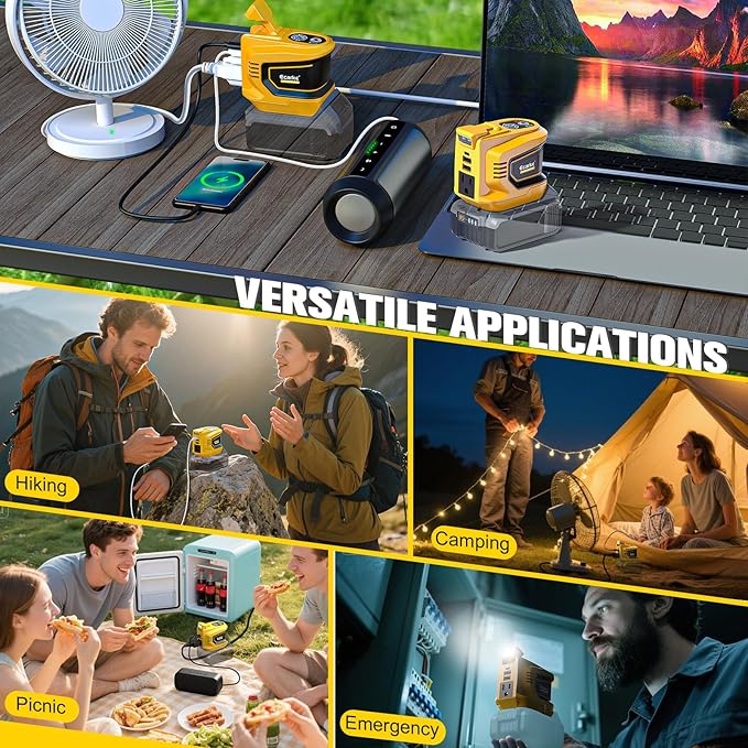200W Power Inverter Compatible with DeWalt Battery, Ecarke 2PCS DC 20V to AC 110V Battery Inverter, Portable Power Station Generator, Charger Adapter Powered Outlet 2 USB Ports & 1 Type-C & AC Outlet