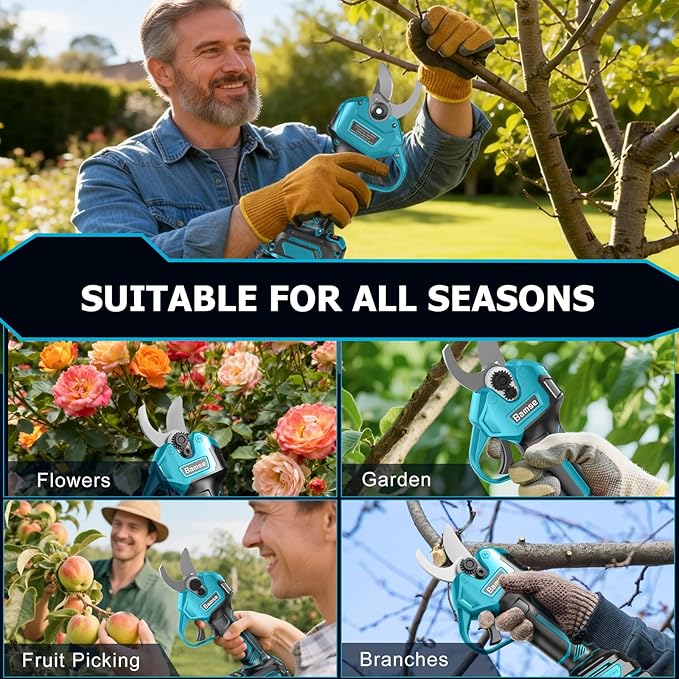 Electric Pruning Shears Brushless, Bamse Cordless Pruner Shears with 2 Batteries 2.0Ah, LCD Display Electric Pruner, for Branch, Fruit Plucking and Tree Trimming