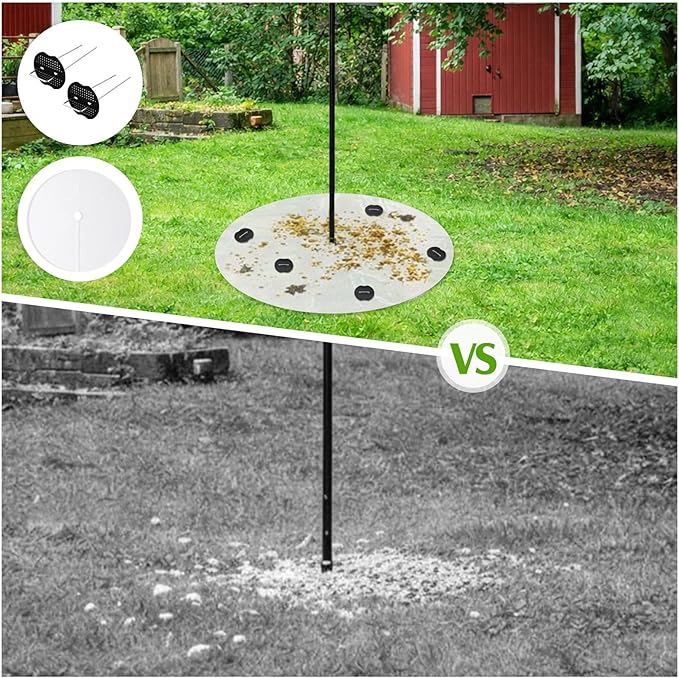 Tinideya 4 Pcs PVC Shepherd's Hook Bird Droppings Mat 47.24" Round Bird Feeder Mat with 8 Ground Spikes Intercepts Birds Droppings Spilled Feed for Protect Lawns Garden