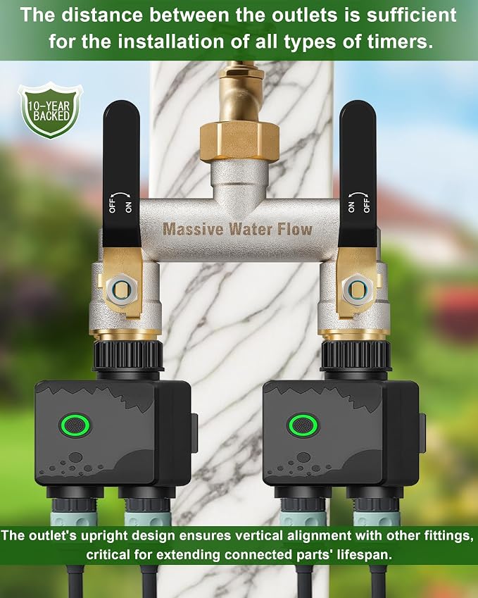 Hose Splitter 2 Way Heavy Duty, Garden Hose Splitter with 304 Stainless Steel Long Handle, Full Flow Brass Nickel Plated Water Hose T Spigot Splitter Adapter Connector, 3/4 - Inch GHT Thread (Black)