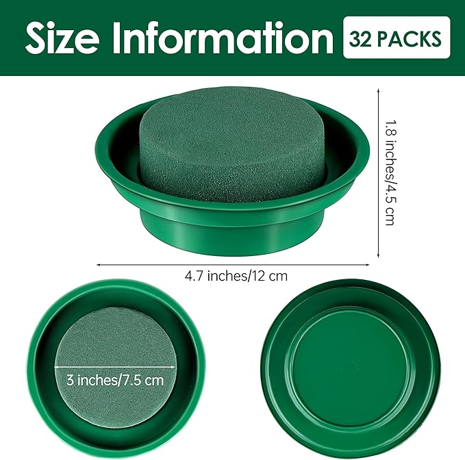 Hahood 32 Packs Floral Foam Rounds in Bowls DIY Flower Arrangement Kit Green Round Wet Flower Foam Blocks for Fresh and Artificial Flowers Arrangements, Birthday Wedding Party Decors