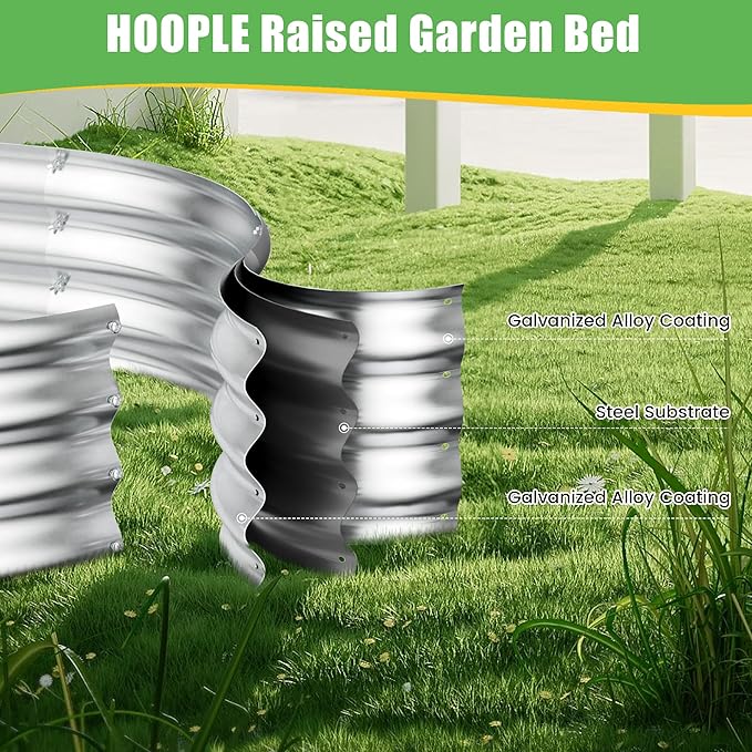 HOOPLE 2 Pack 8x4x1FT Galvanized Raised Garden Bed, Premium Metal Outdoor Planter Box, Oval Large Capacity for Vegetables, Flowers & Deep-Rooted Plants