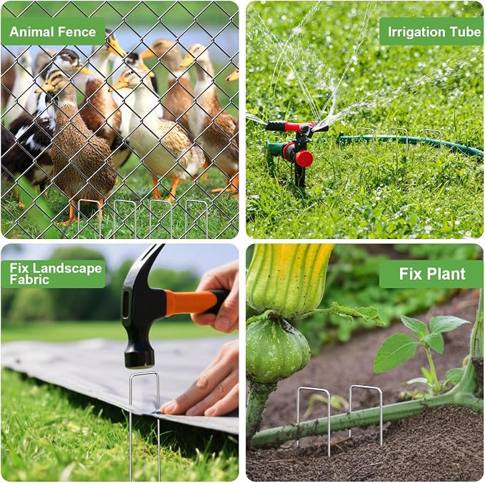 Landscape Staples 6 Inch 500Pcs Garden Stakes, Galvanized Lawn Pins Spray Coating Yard Ground Spikes, U-Type Staples for Weed Barrier Anchoring Outdoor Tents Hoses