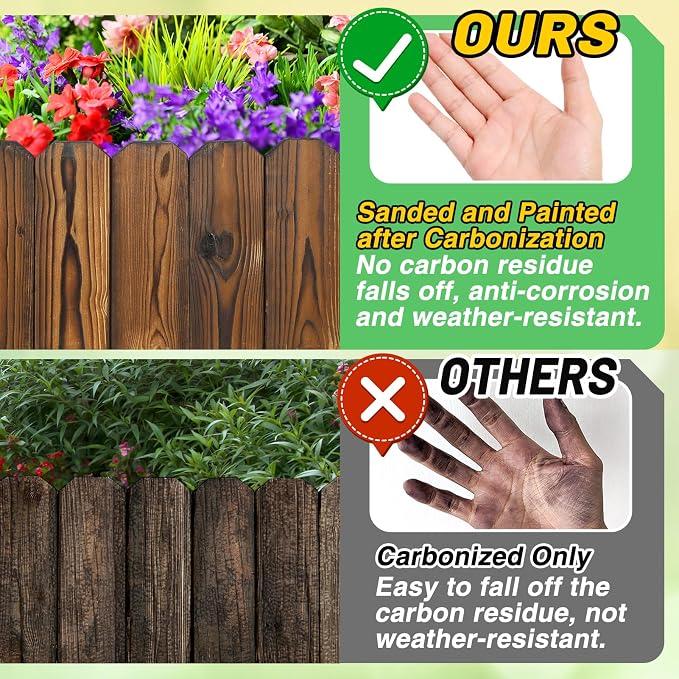 Wooden Garden Edging - 2pcs 7.9ft x 8in Weather-Resistant Pine Landscape Border Fence for Outdoor Patio Lawns Yard Flower Beds Decoration