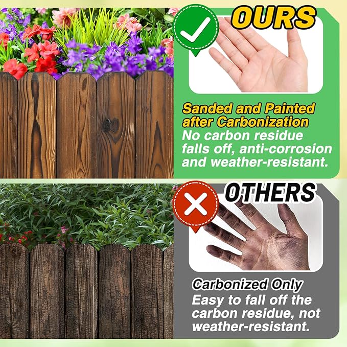 Wooden Garden Edging - 7.9ft x 8in Weather-Resistant Pine Landscape Border Fence for Outdoor Patio Lawns Yard Flower Beds Decoration