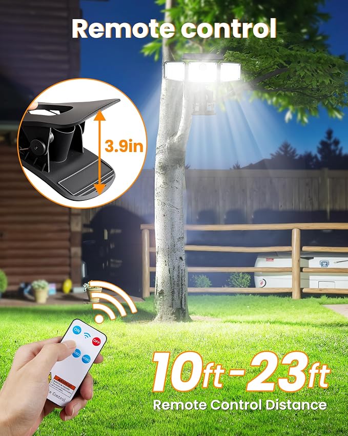 Clip on Solar Lights, 1500LM Motion Sensor Security Lights with Remote Control, 270°Wide Angle Solar Flood Light, 3 Heads High Bright Solar Lights Outdoor Waterproof for Fence Gutter Yard（1Pack）