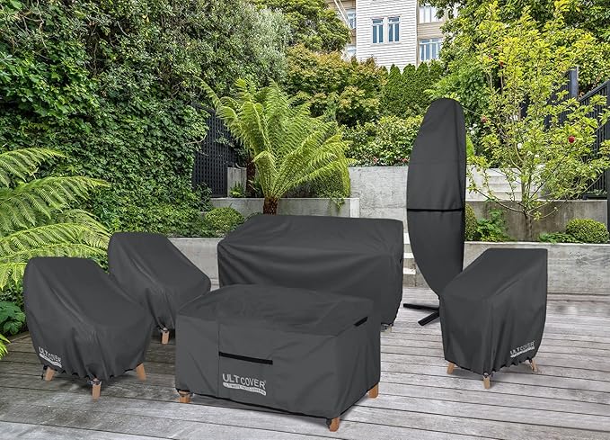 ULTCOVER Waterproof Patio Chair Cover 2 Pack – Outdoor Lounge Deep Seat Single Lawn Chair Cover Fits Up to 38W x 34D x 34H inches, Black