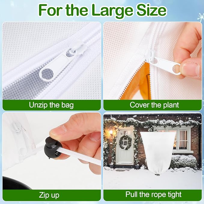 12 Pack Winter Plant Covers Freeze Protection 2 Size 47" x 32" and 24" x 32" Winter Frost Cloths Blankets with Zipper Drawstring Tree Covers for Outdoor Plants Shrubs Potted Trees (White)