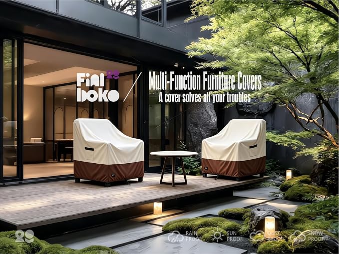 Patio Chair Covers 4 Pack,30Wx34Dx38H inches Outdoor Chair Covers,100% Waterproof Heavy Duty Outdoor Furniture Covers Waterproof,Beige&Brown Modern Style Patio Furniture Cover