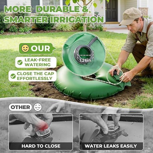 HIRALIY 20 Gallon Tree Watering Bag, 4 Pack Watering Ring, Slow Release 1-5 Days, Deep Root & Automatic Drip Irrigation System, for Multi-Trunk Newly Planted Small Trees and Shrubs