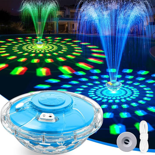 2026 Upgraded Pool Fountain,Rechargeable Pool Water Fountain with Light,Floating LED Pool Fountain,4FT Spray Swimming Pools Fountains Pump for Above Ground & Inground Pools Fountains-Blue