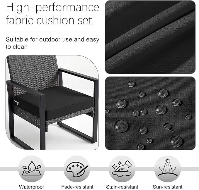 DoubleFill 1 Pcs Outdoor Ottoman Cushion 23"x19"x3" Waterproof Fade Resistant Outdoor Footstools Cushion Removable Patio Ottoman Cushions with Adjustable Fixing Strap for Stool (Black)
