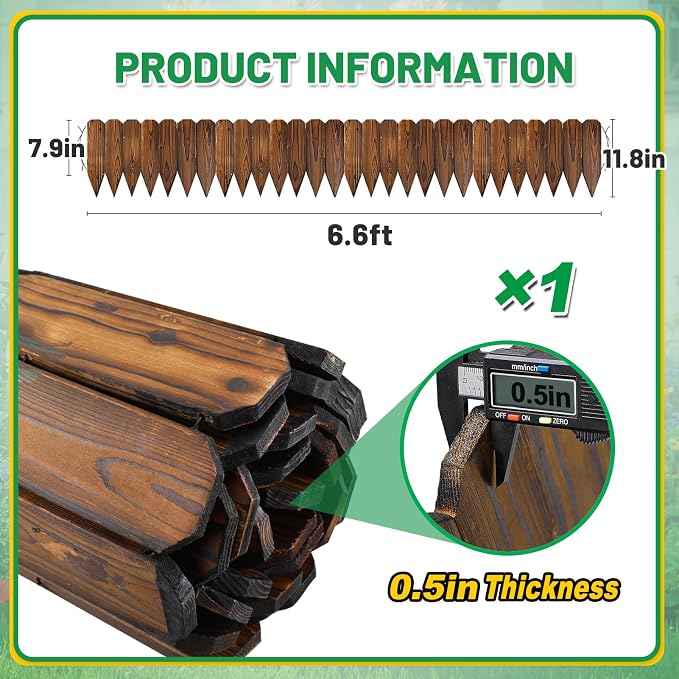 Wooden Garden Edging - 6.6ft x 11.8in Pine Landscape Border, Flexible Weather-Resistant Fences for Decorate Spring Outdoor Patio Yard Lawn Flower Beds