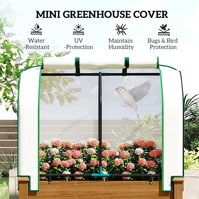 Outsunny Raised Garden Bed with PE Greenhouse Cover Outdoor Elevated Wood Planter Box for Herbs and Vegetables, Use for Patio, Backyard, Balcony, 35 x 22 x 47 inch, Brown
