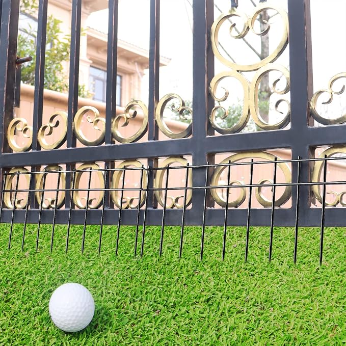 Adavin Small or Medium Animal Barrier Fence 10 Pack 20 in(L) X 10 in(H) Underground Decorative Garden Fencing, Dog Rabbits Fences Black Metal Fence Panel Ground Stakes for Outdoor Patio. Total 17 Ft