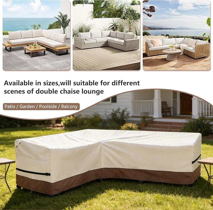 okcool Outdoor Sectional Cover,L-Shaped Patio Furniture Covers for 6-Seater Outdoor Sectional Furniture Couch 85"(110''L) x 32''D x 31''H, Beige & Brown