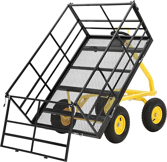 Heavy Duty 1500 Lbs Capacity Mesh Steel Garden Cart Folding Utility Wagon with Removable Sides, Garden Cart on Wheels for Gardening Soil, Tools, and Plant Transport