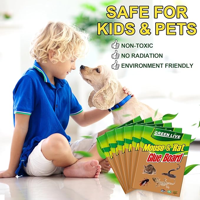 6 Pack Sticky Mouse Traps, Sticky Traps for Rats Mice Rodents Snakes No Touch Indoor Mouse Traps for Home Kitchen Garage Attic Basements, Easy to Set, Green