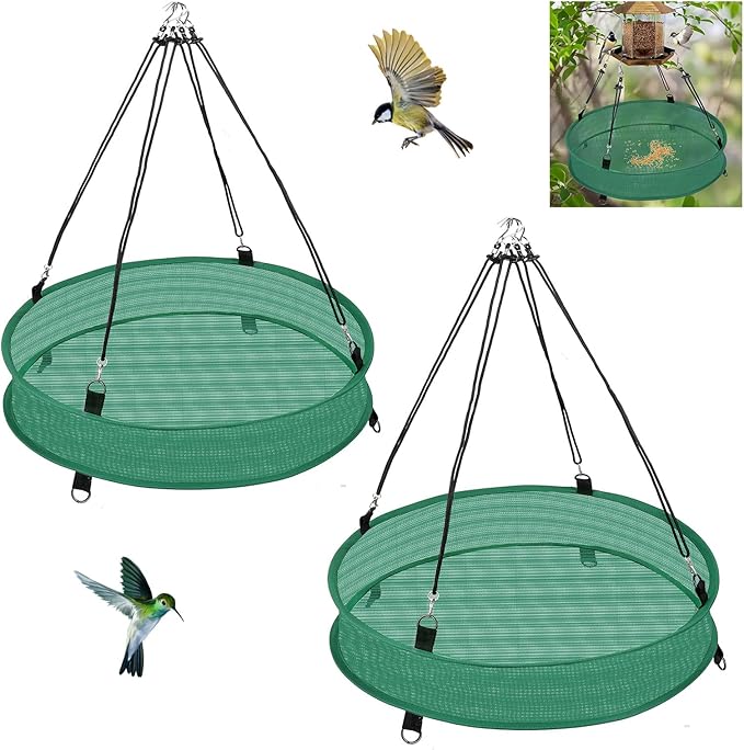 2Pcs Bird Seed Catcher Tray for Hanging Bird Feeder Platform, 4" Deep Birdseed Hoop for Hummingbird Feeders Bee Feeder Outdoor Garden Accessories (Green, 24inch)