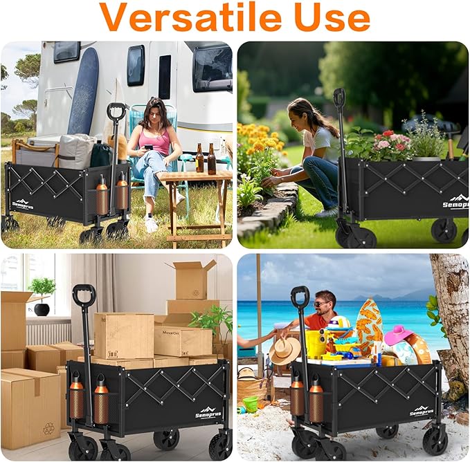 Wagons Carts Foldable, 360LBS Folding Utility Heavy Duty Wagon Cart with Wheels, 100L Portable Utility Outdoor Wagon for Shopping, Beach, Camping, Sports, Garden