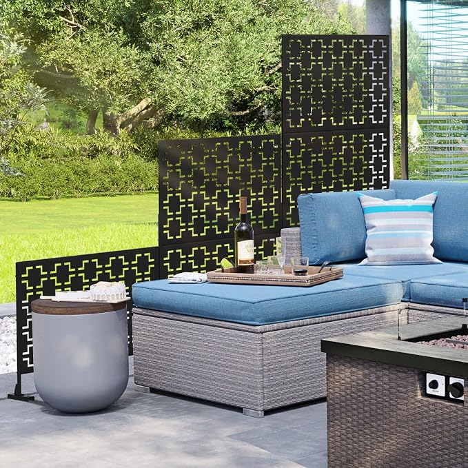 Elevens Decorative Privacy Screen Panel Indoor/Outdoor Patio Lightweight Metal Privacy Screen Square(Single Panel 47"x24"), Black-Square(47"x24") (USAM004-2)