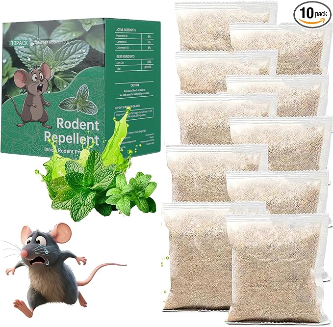 Mouse Rodent Repellent, 10 Pack Peppermint Lemon Oil Mice Repellent for Squirrel Rats Spider Pests, Natural Deterrent for Kitchen, Warehouse, Car, Indoor, Outdoor, Safe for Pets & Family