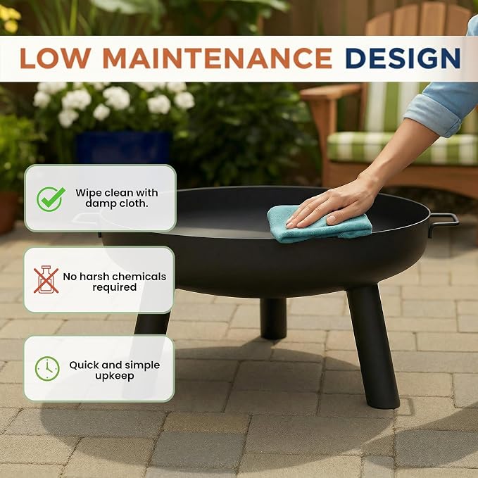 Fire Pit - 27.5-Inch Outdoor Wood Burning Firepit with Handles and Cover - Outdoor Fire Pits for Backyard, Deck, or Patio by Pure Garden (Black)