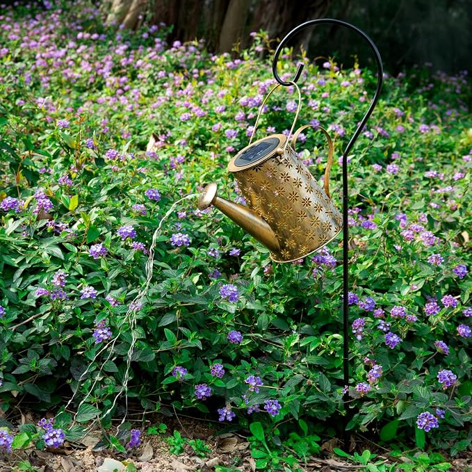 JIAJIAMEI Large Solar Watering Can Lights Flower Outdoor Garden Decor, Waterproof Cascading LED Hanging Lights, Gifts for Mom Grandma Women Birthday Mother's Day - Yard Porch Patio Backyard
